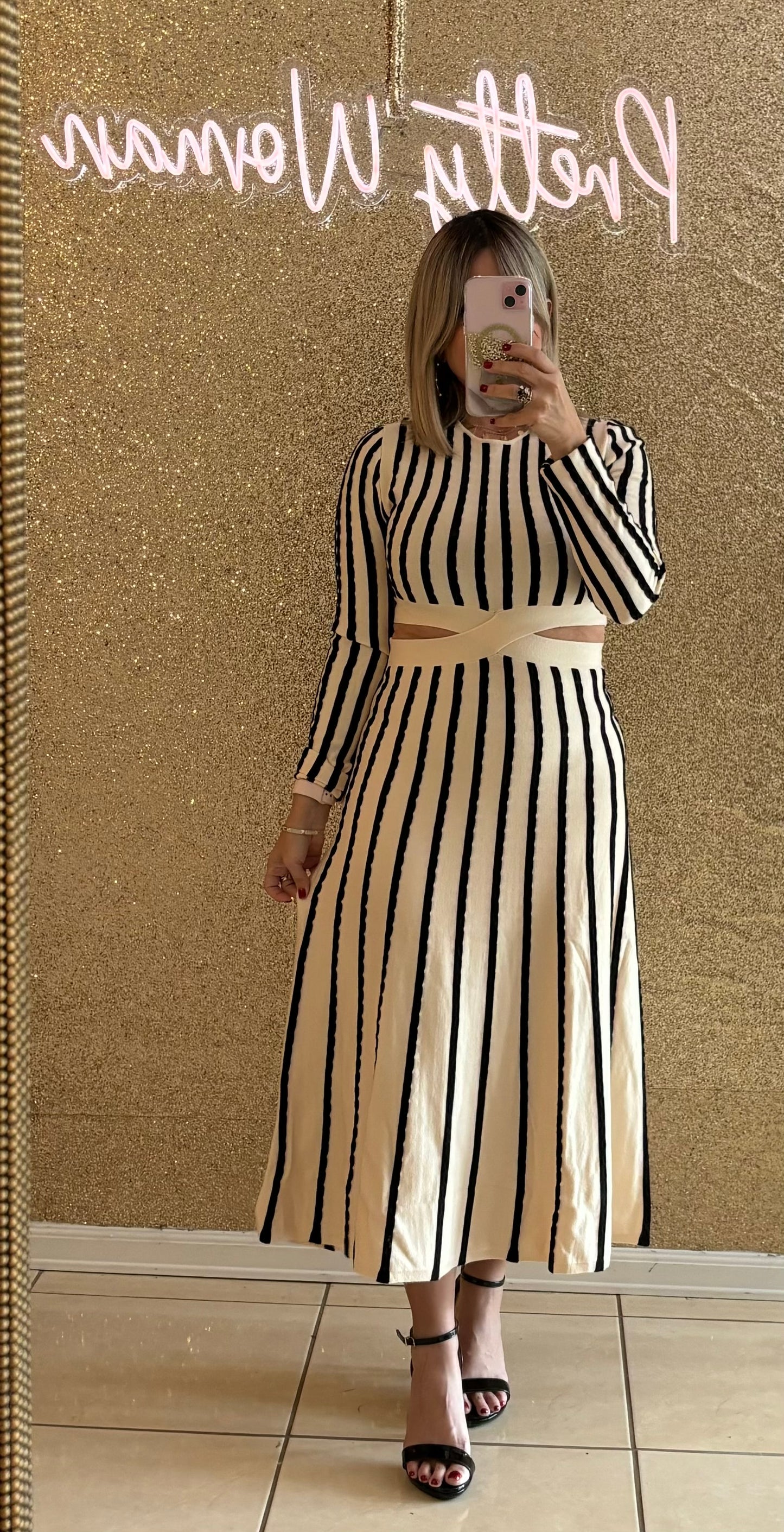 Bella Cut Out Striped Midi Dress