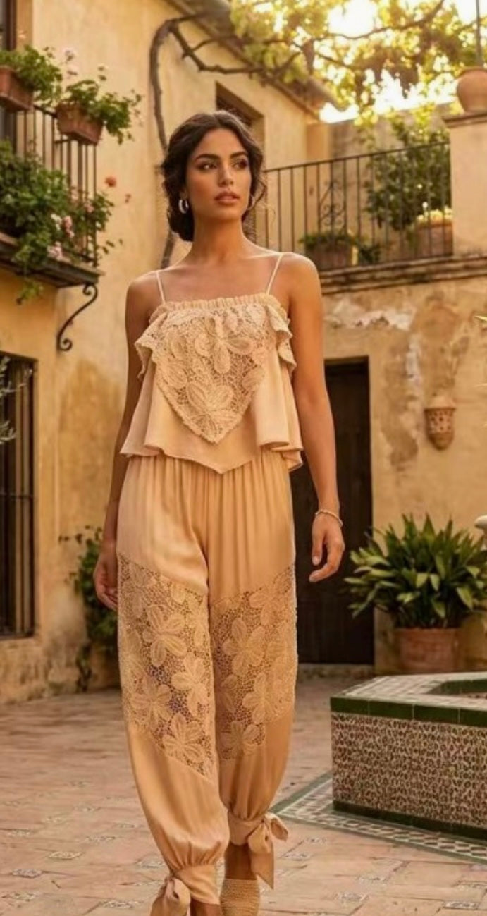 Elaine Lace & Crochet Pant Set