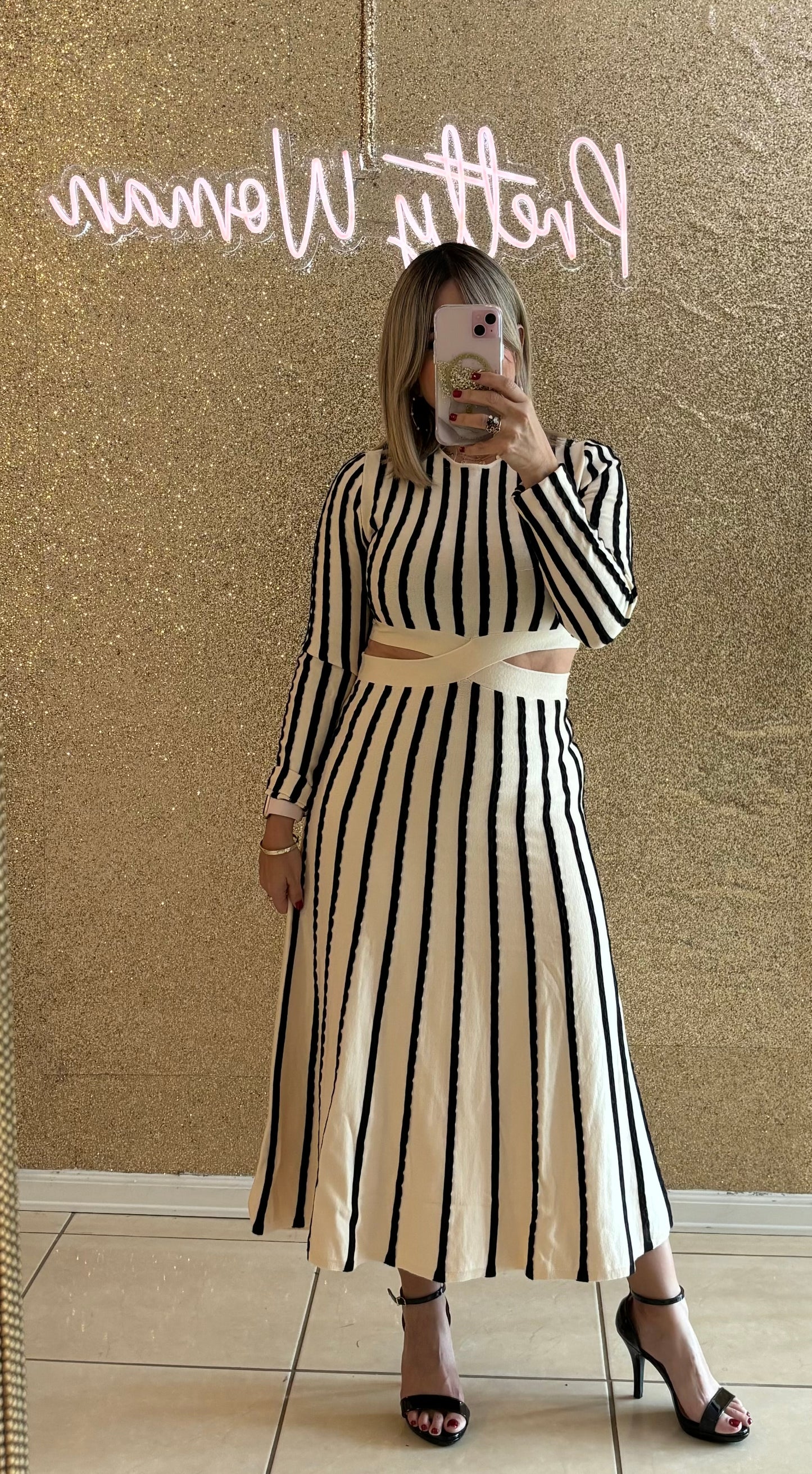 Bella Cut Out Striped Midi Dress