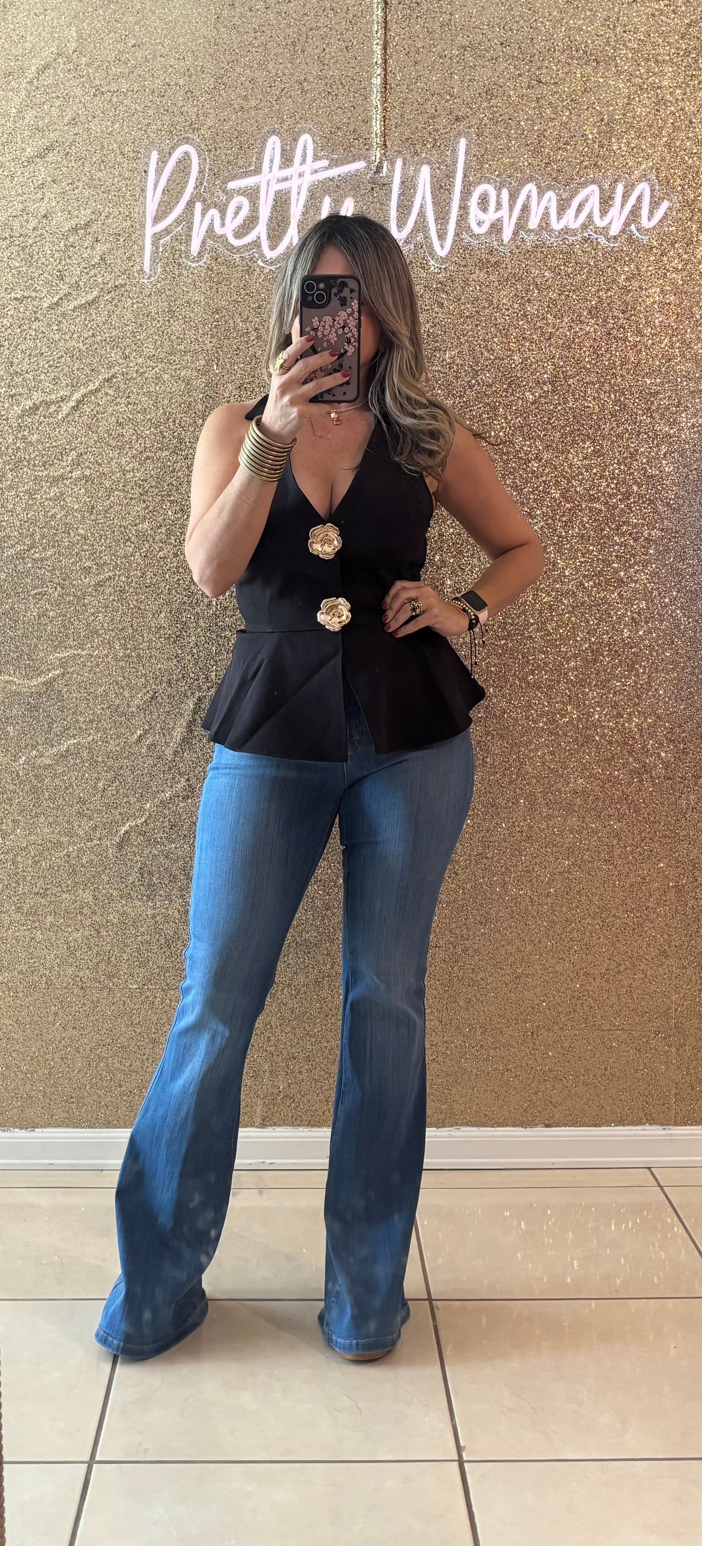 Daniela Black Peplum Top