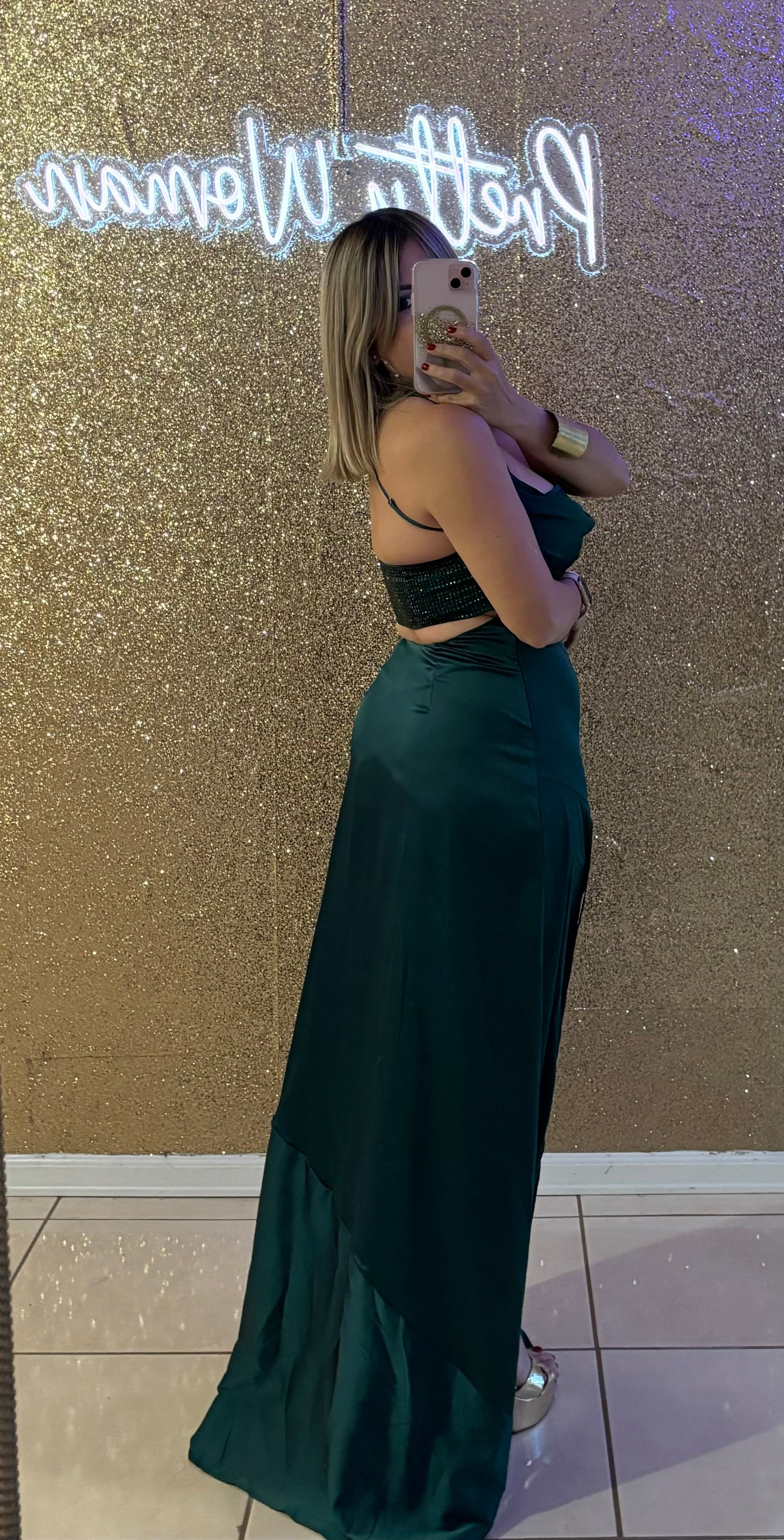 Inna Hunter Green Satin Dress
