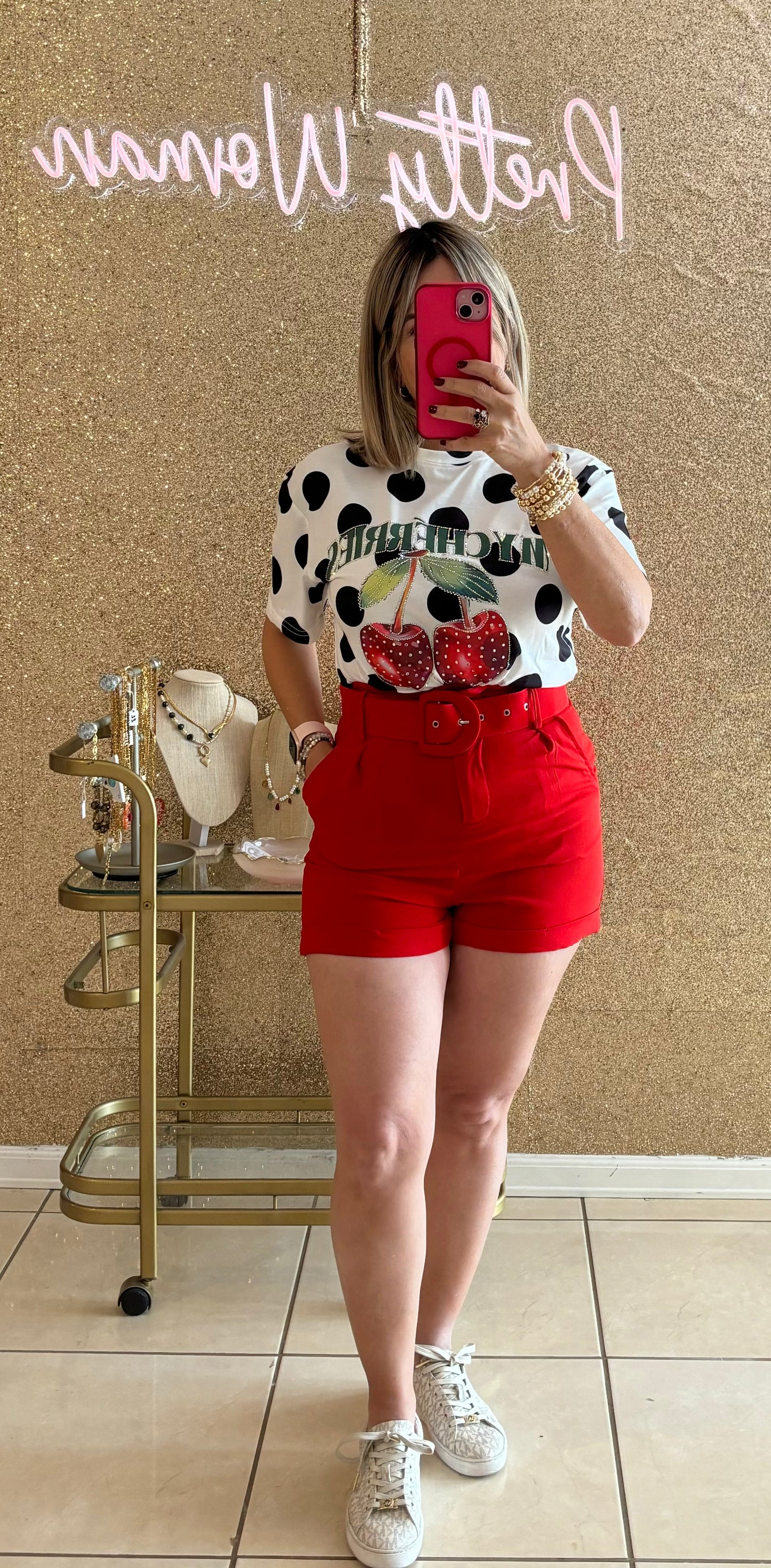 Eleonor Cherry Polka Dot Top