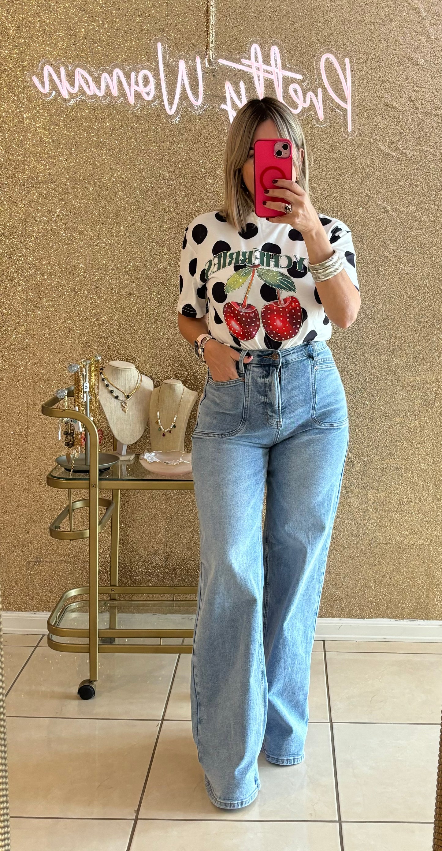 Eleonor Cherry Polka Dot Top
