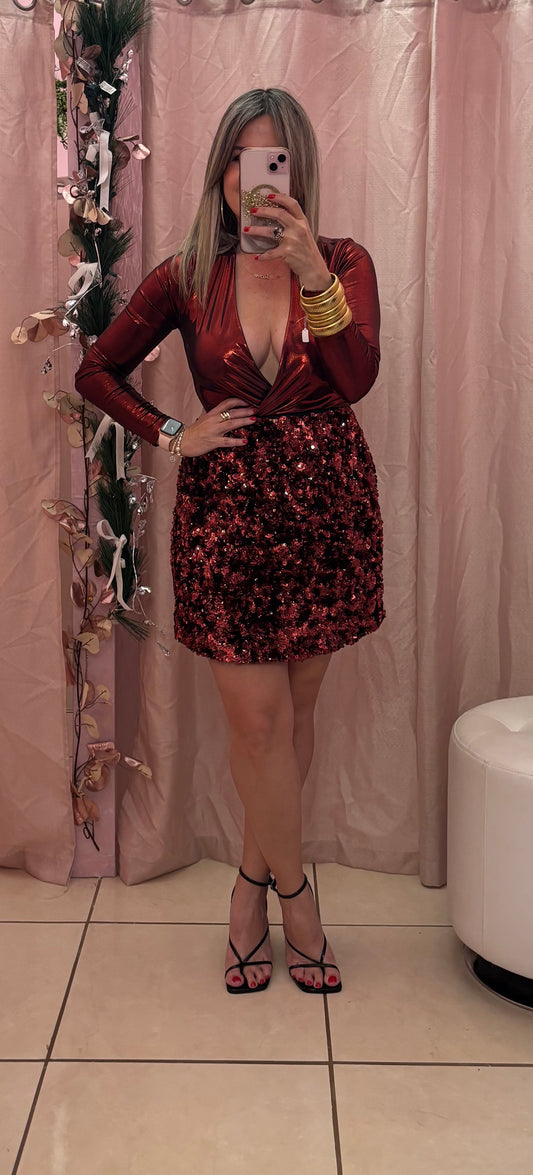 Zahira Red Metallic Bodysuit
