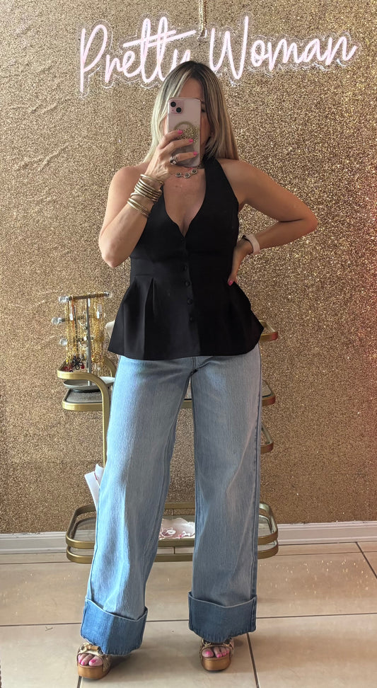 Eloisa Peplum Black Top