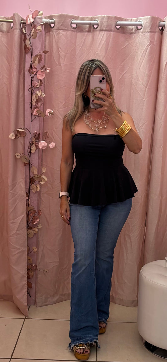 Lina Black Peplum Top