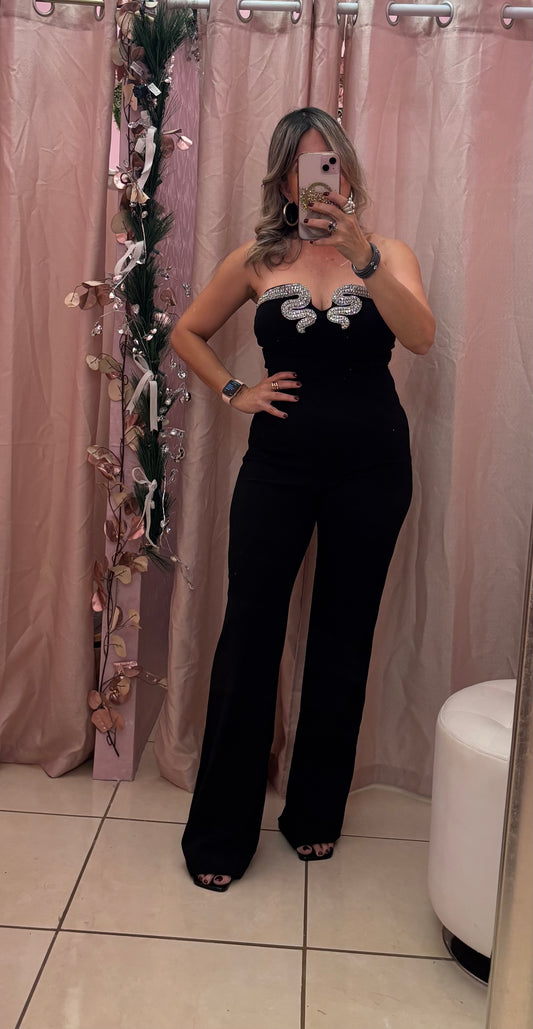 Erika Sequins Black Jumpsuit