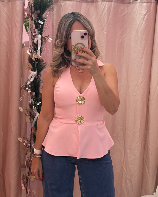 Daniela Pink Vest Peplum Top