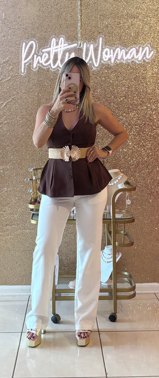 Eloisa Peplum Chocolate Top